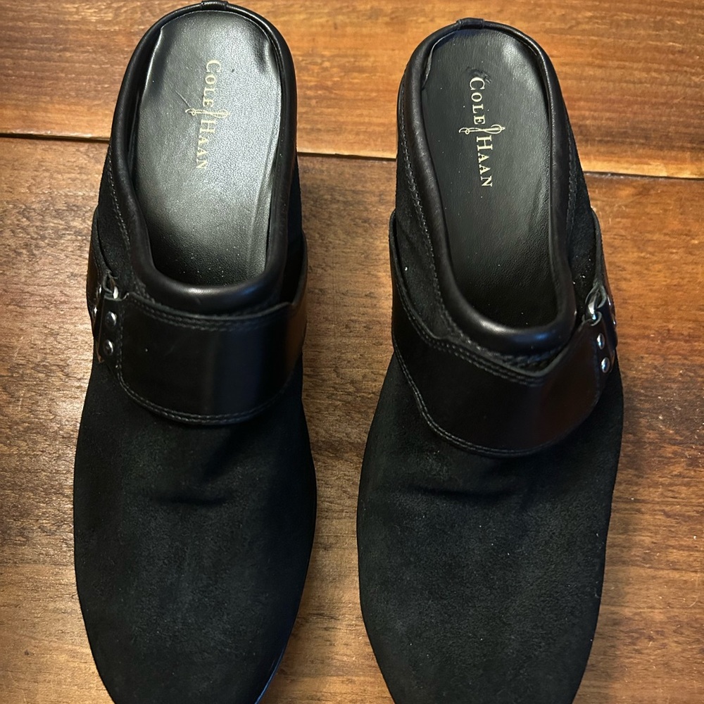 Cole Haan Black Leather and Suede Mules